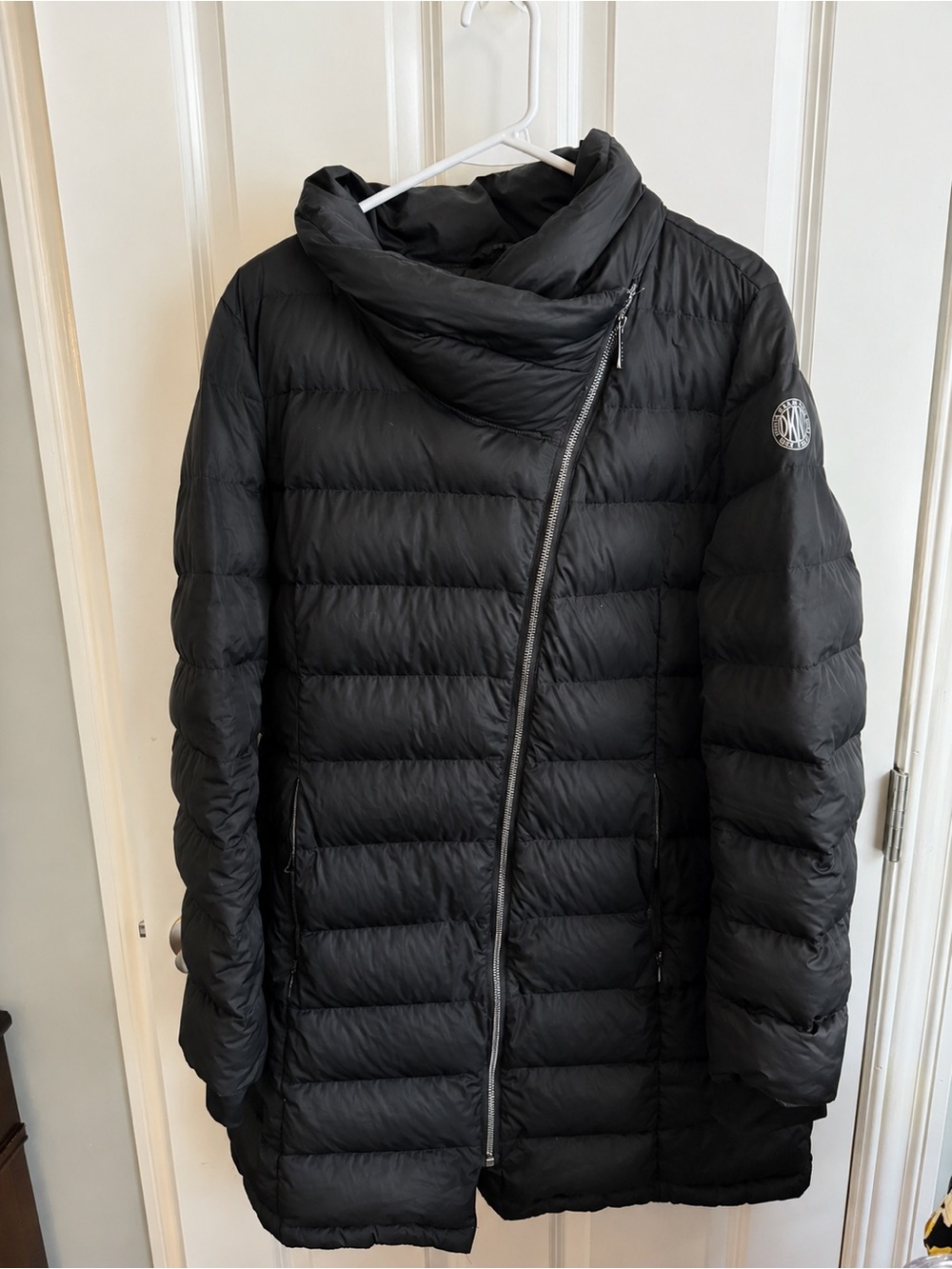 DKNY Black Quilted Asymmetric Puffer Coat